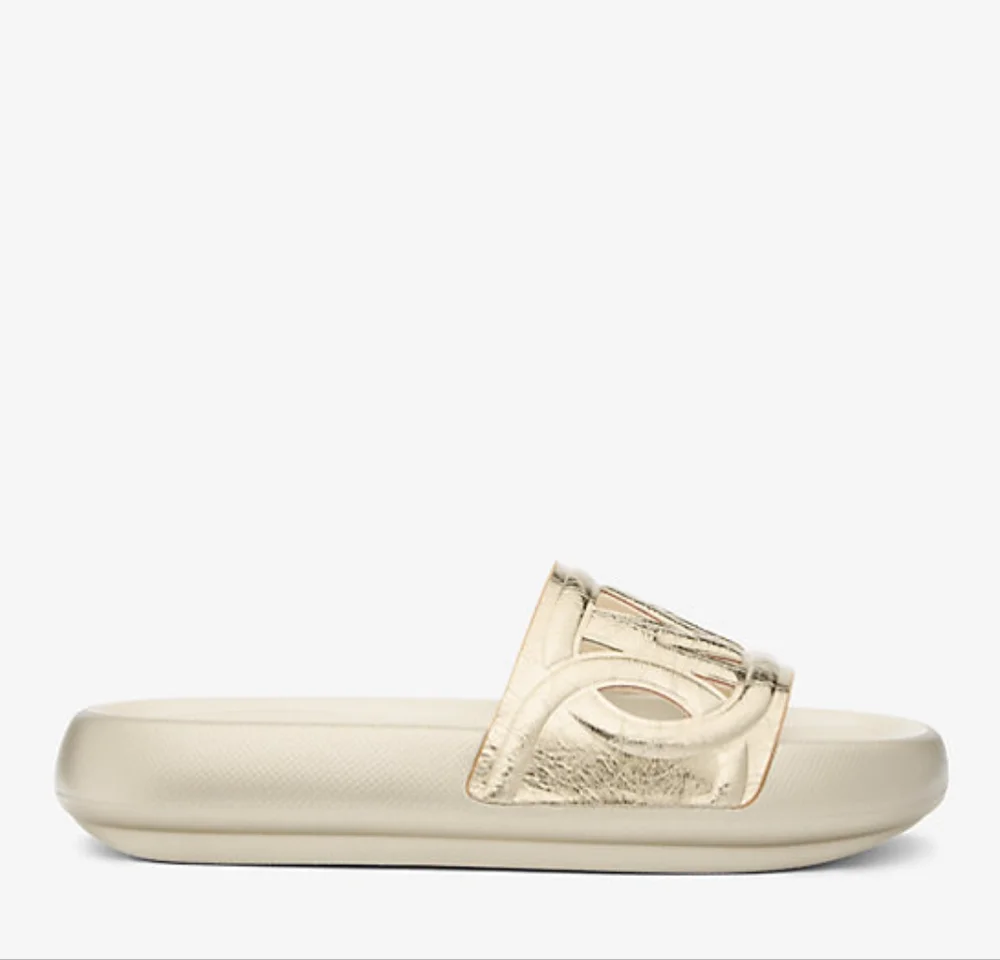 MICHAEL Michael Kors Splash Metallic Pale Gold Leather Slide Sandal Size 9 - Picture 2 of 11